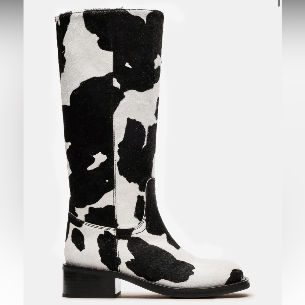 Steve Madden Black and White Cowhide Knee Boots